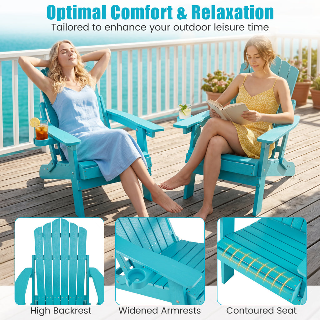 Outdoor Folding Adirondack Chair with Cup Holder and 5-Level Backrest
