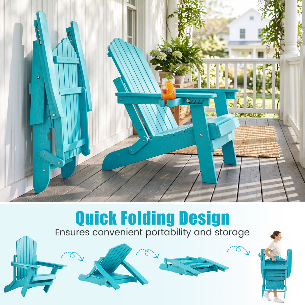 Outdoor Folding Adirondack Chair with Cup Holder and 5-Level Backrest