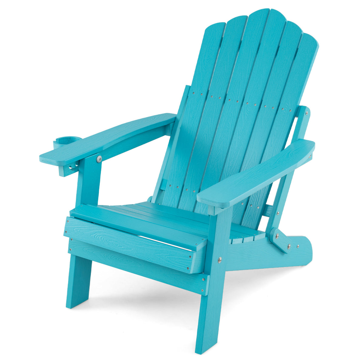 Outdoor Folding Adirondack Chair with Cup Holder and 5-Level Backrest