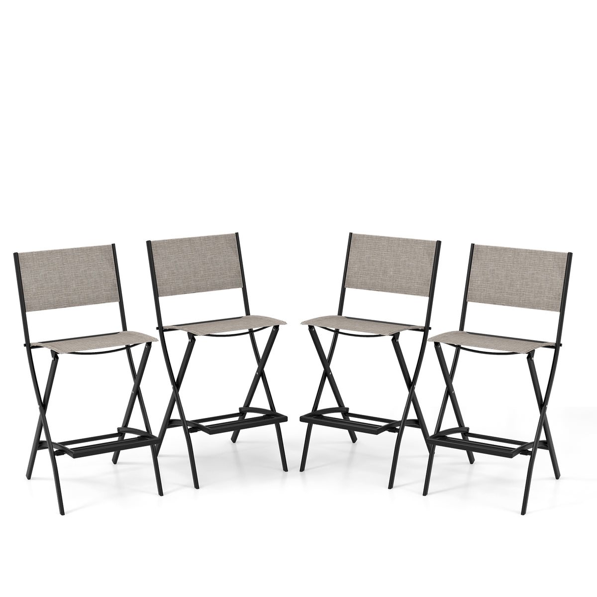 Patio Folding Bar Stool Set of 2 with Metal Frame and Footrest