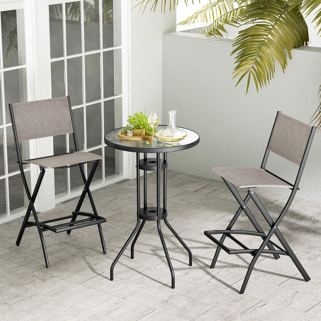 Outdoor Folding Bar Height Stool Set of 4 with Metal Frame and