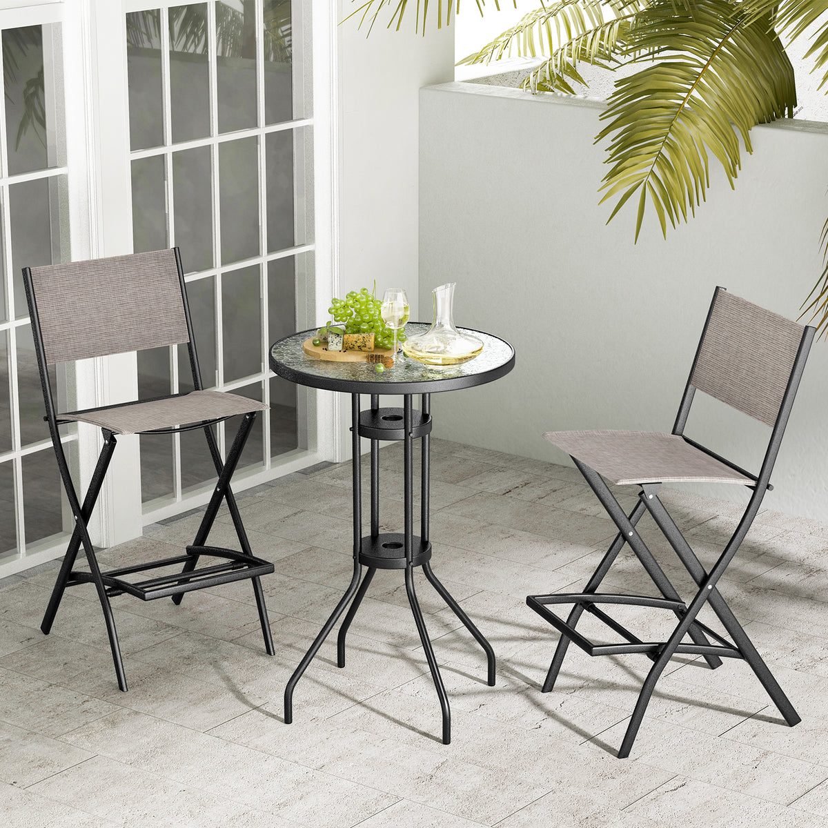 Outdoor Folding Bar Height Stool Set of 4 with Metal Frame and