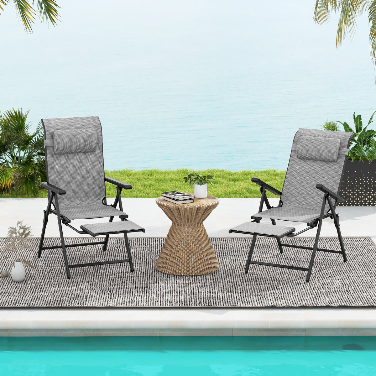 Folding Patio Chairs Set of 2 with 10-Level Adjustable Backrests and