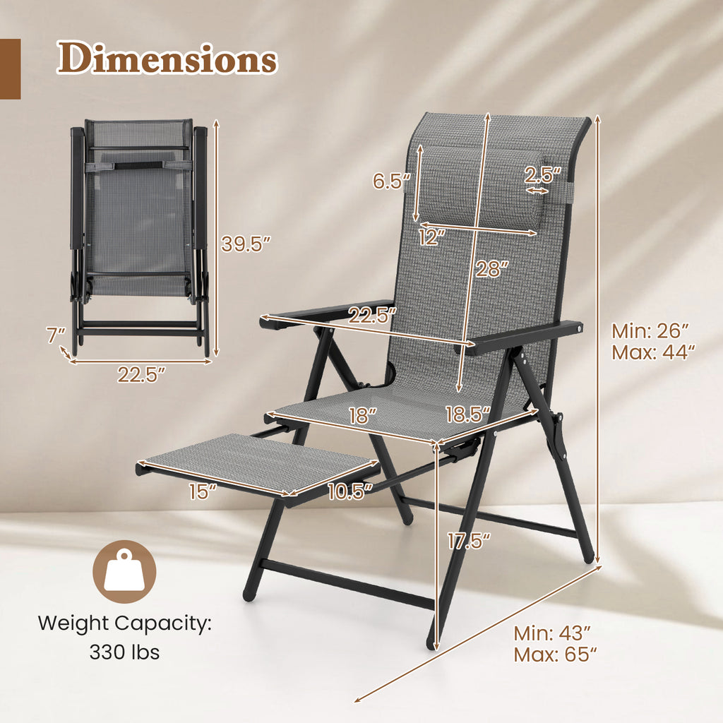 Folding Patio Chairs Set of 2 with 10-Level Adjustable Backrests and