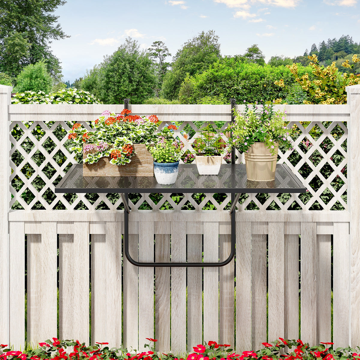 Outdoor Folding Hanging Table with Metal Frame - Black