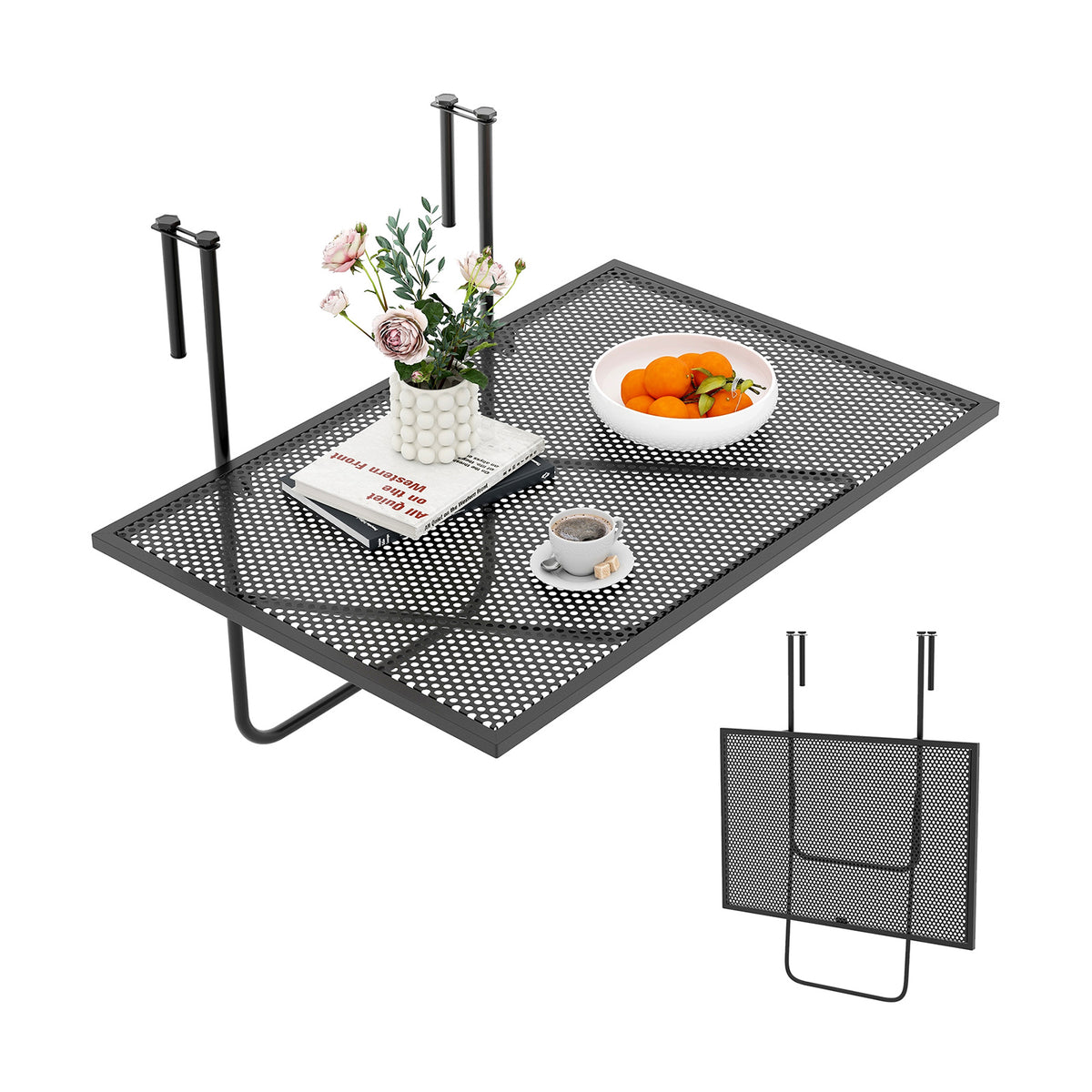 Metal Folding Railing Table - 5-Level Adjustable Heights