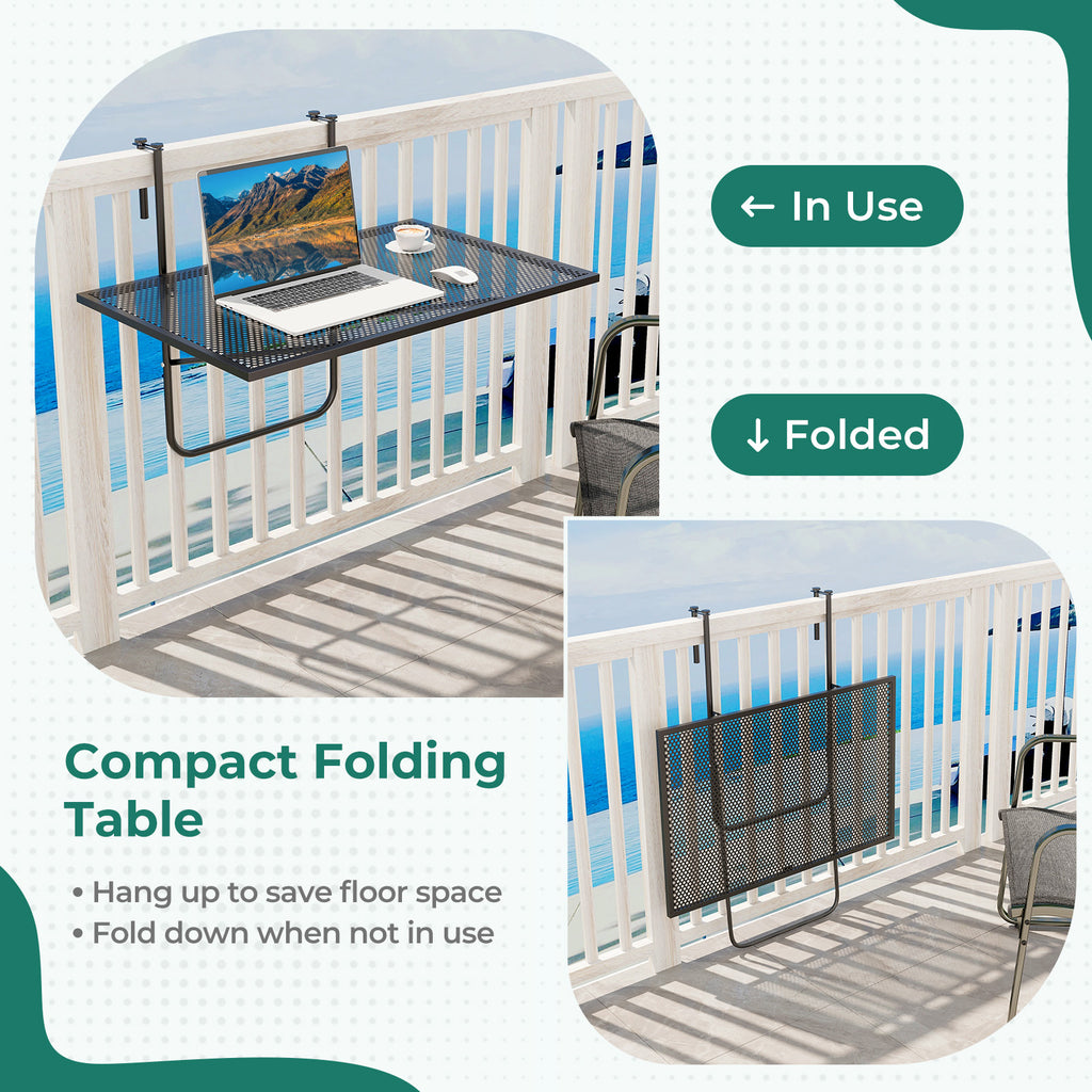 Outdoor Folding Hanging Table with Metal Frame - Black