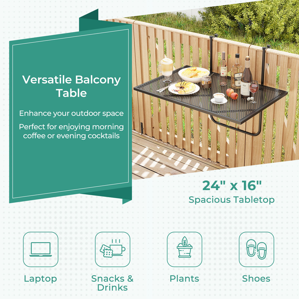 Outdoor Folding Hanging Table with Metal Frame - Black