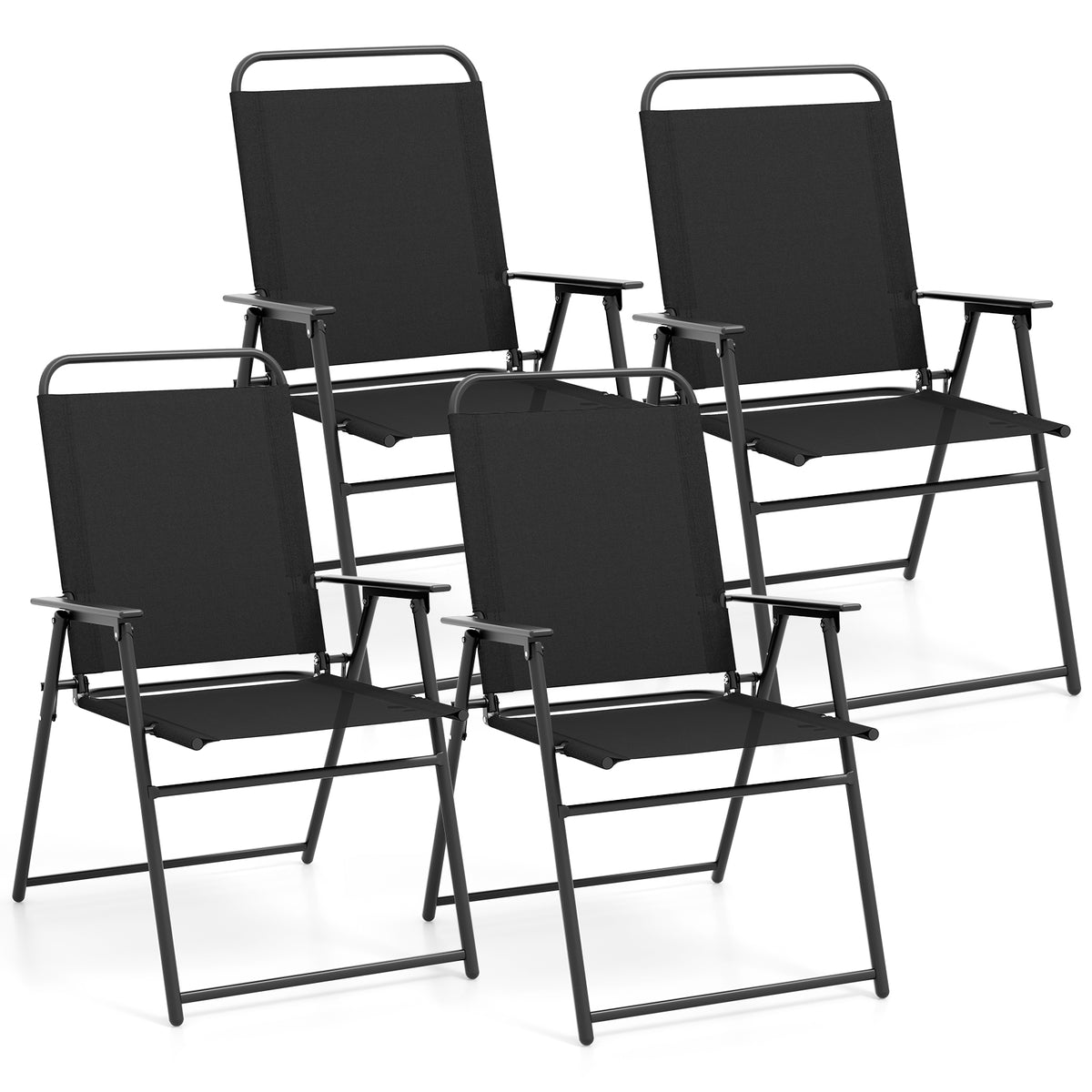 Outdoor Folding Sling Chairs Set of 4 with Armrest and Backrest