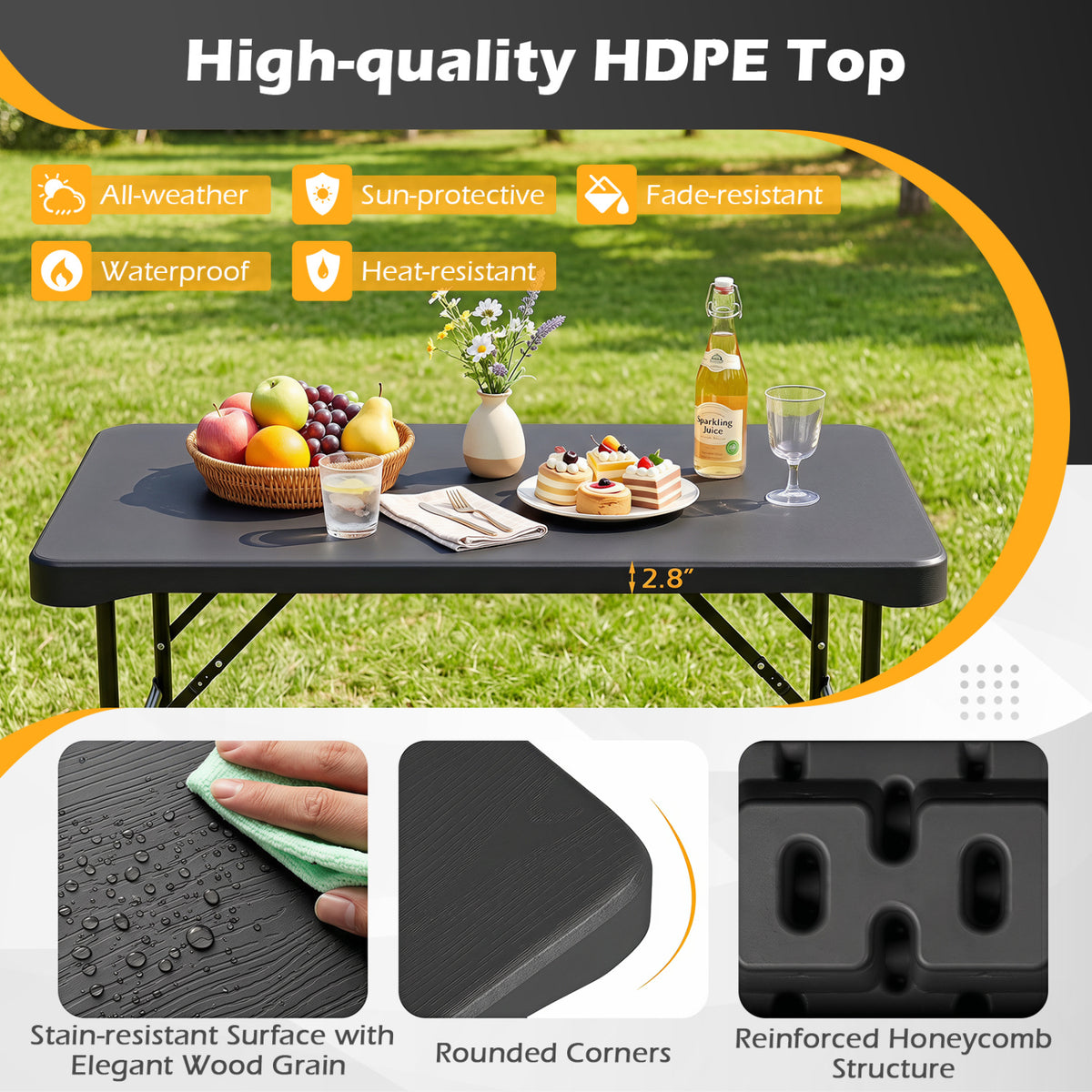 Outdoor Folding Table Bench Set w All-Weather HDPE Tabletop and