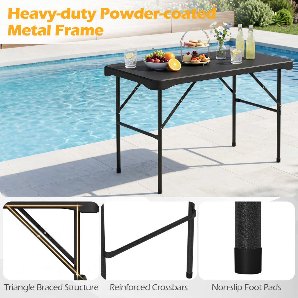 Outdoor Folding Table Bench Set HDPE Tabletop Black