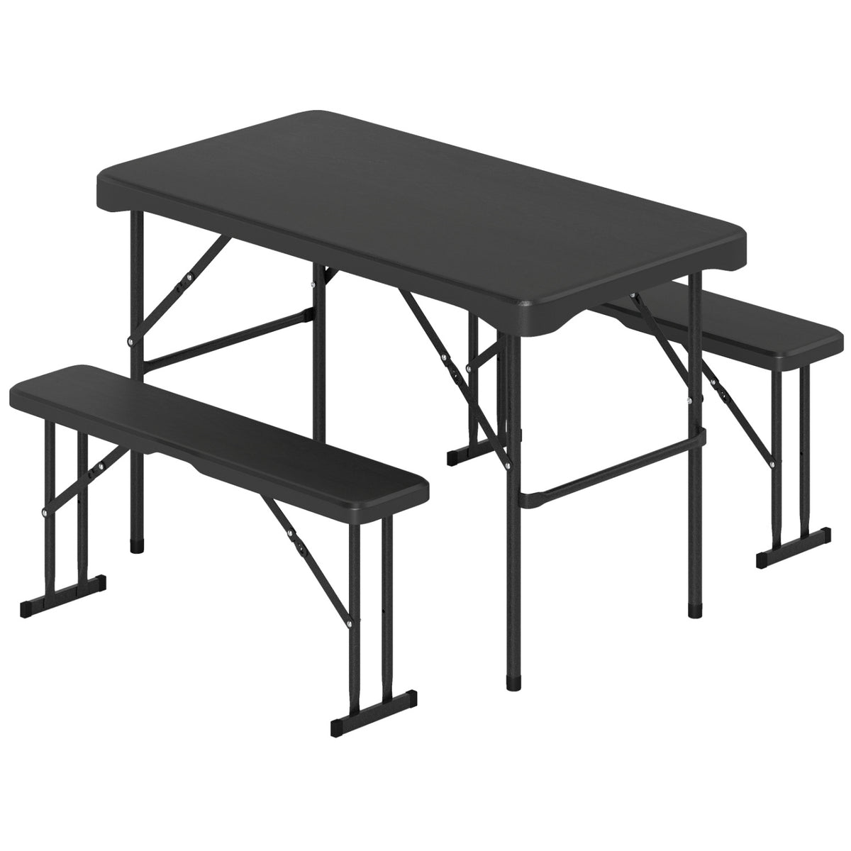 Outdoor Folding Table Bench Set HDPE Tabletop Black