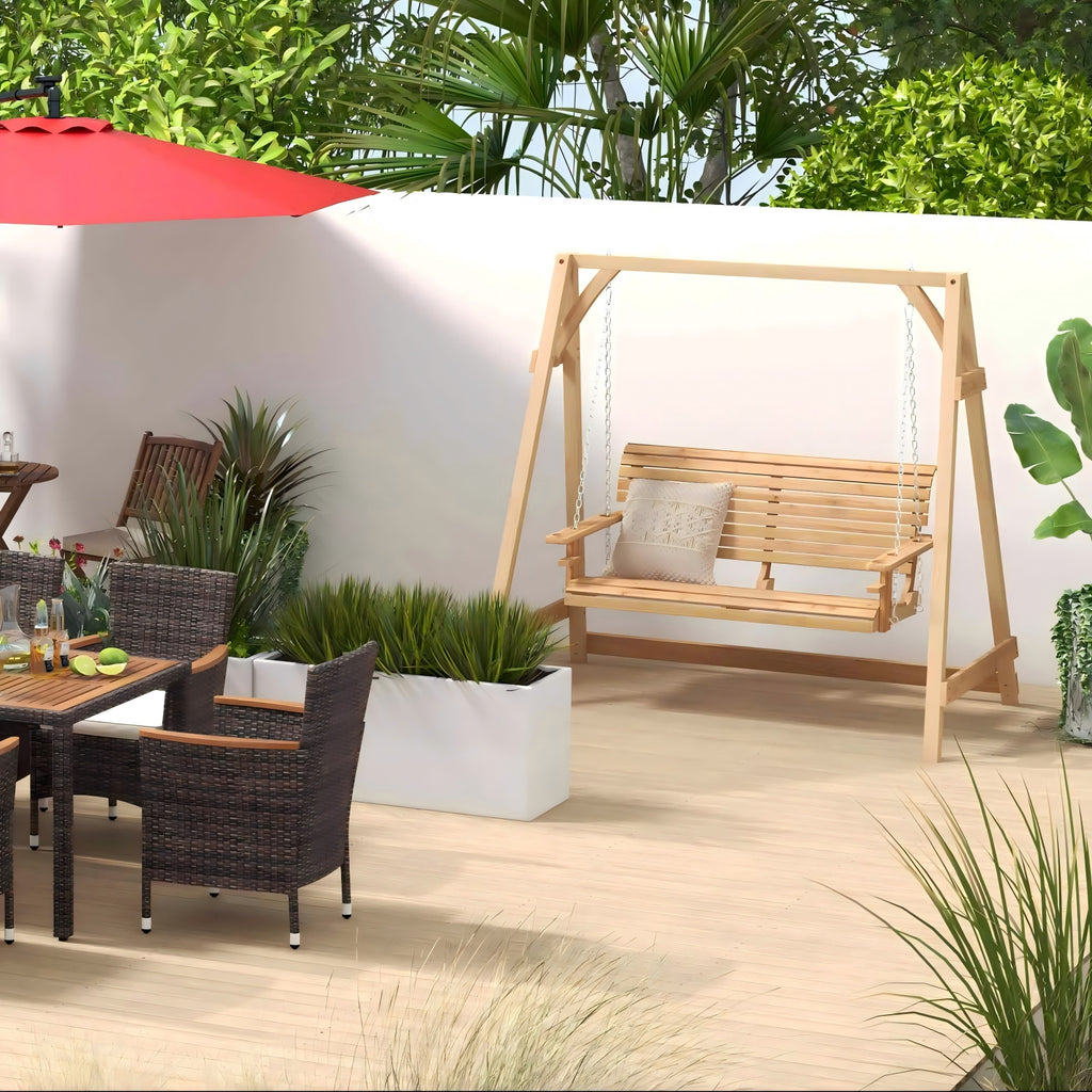 Outdoor Furniture Set with Umbrella, Swing & Bistro Table