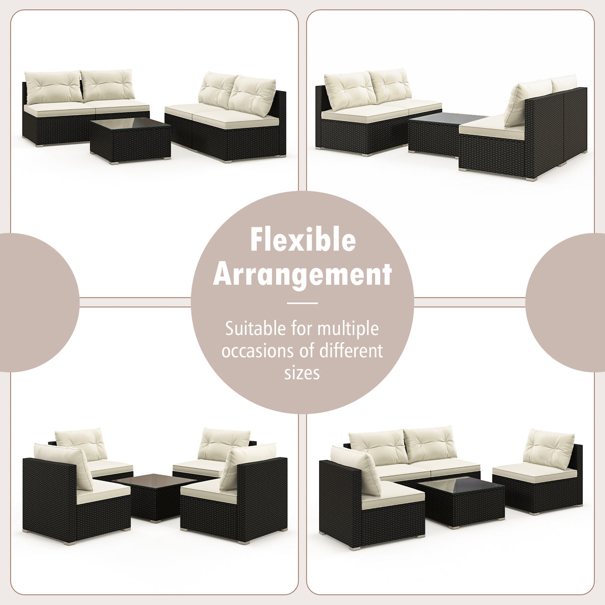 5-Piece Outdoor Patio Furniture Set with Cushions - Glass Tabletop