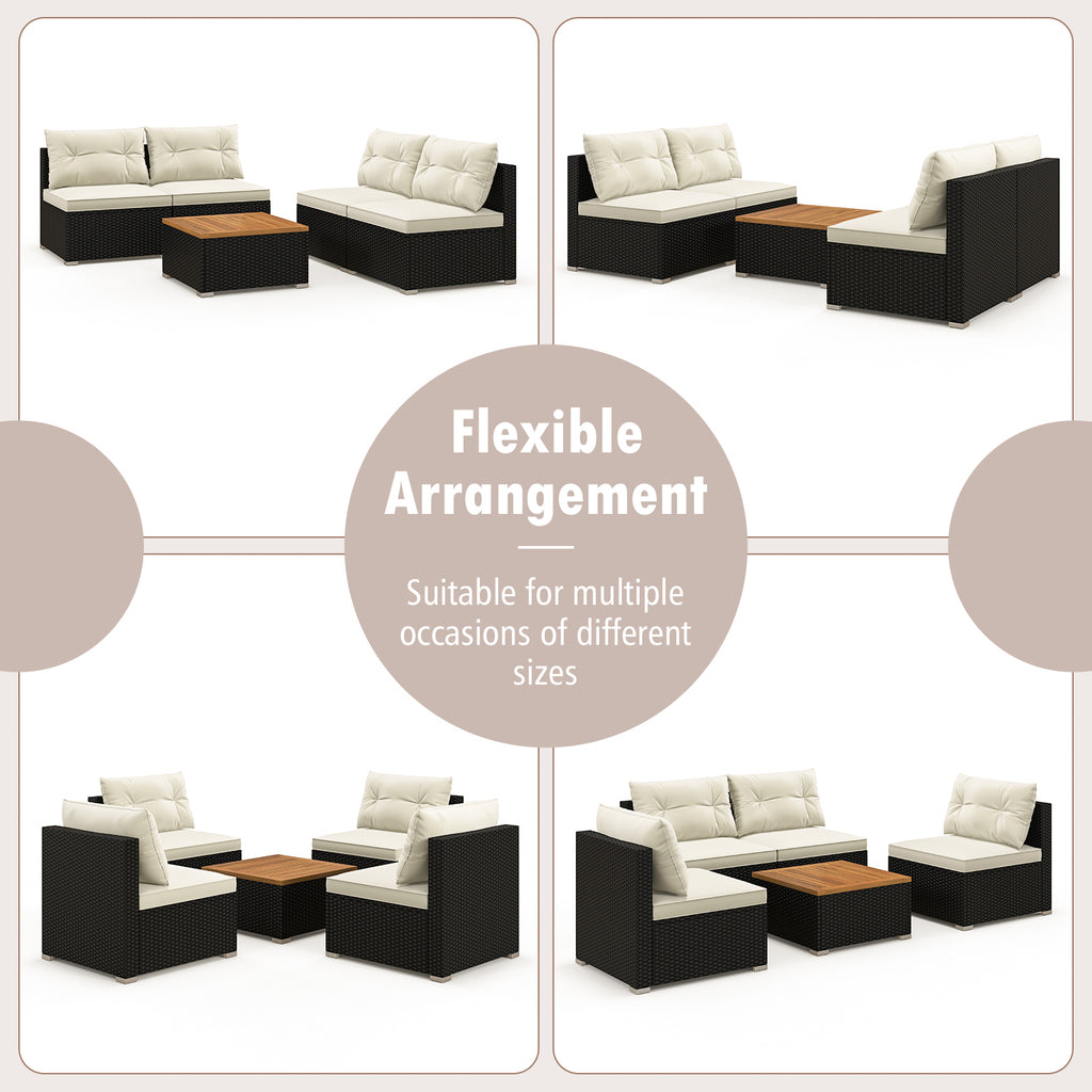 5-Piece Outdoor Furniture Set with Cushions – Wooden Tabletop, Off White