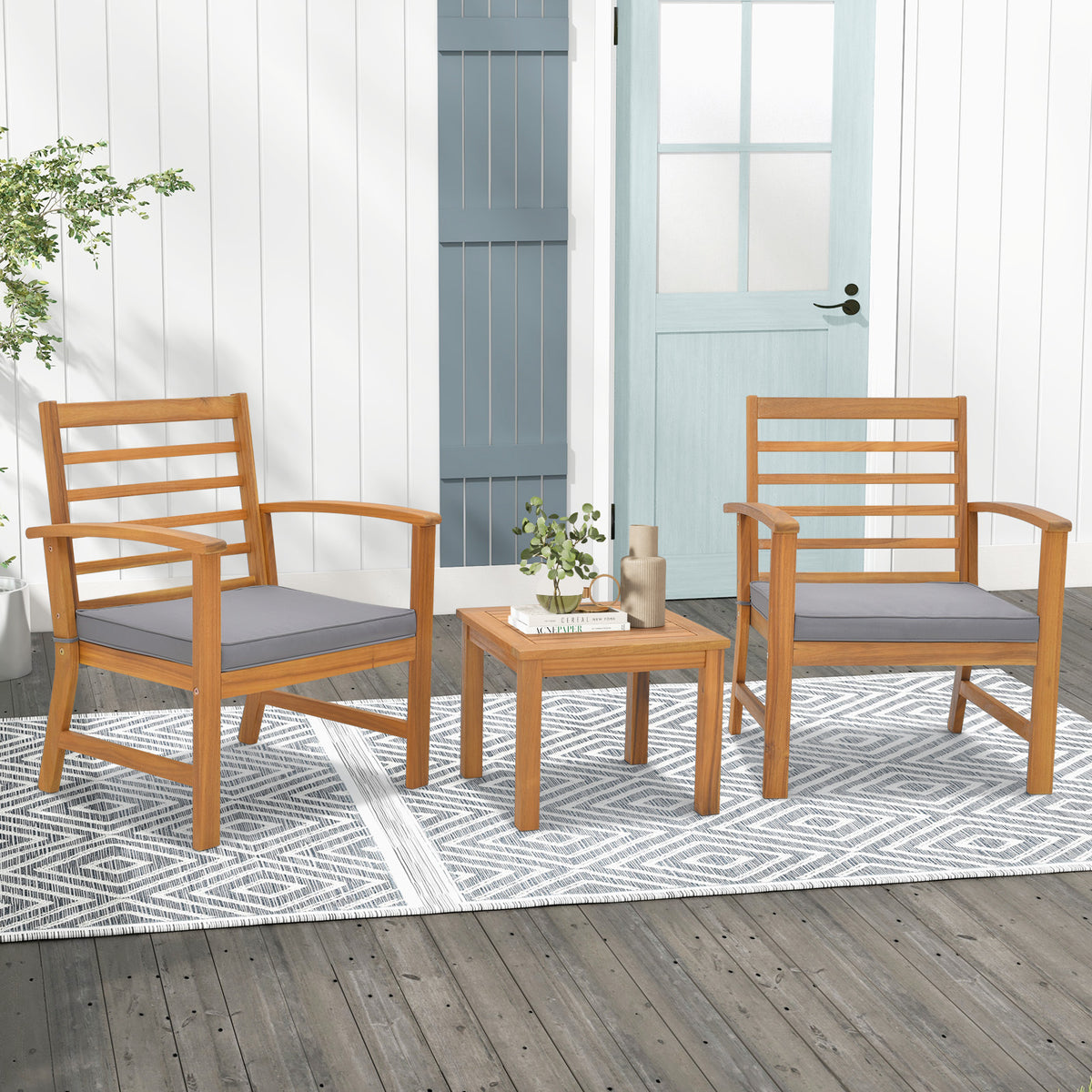 3-Piece Outdoor Furniture Set with Cushions - Gray