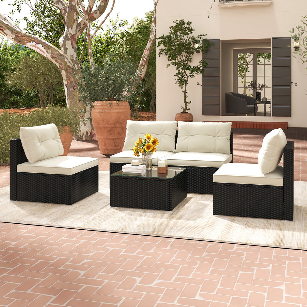 5-Piece Outdoor Patio Furniture Set with Cushions - Glass Tabletop