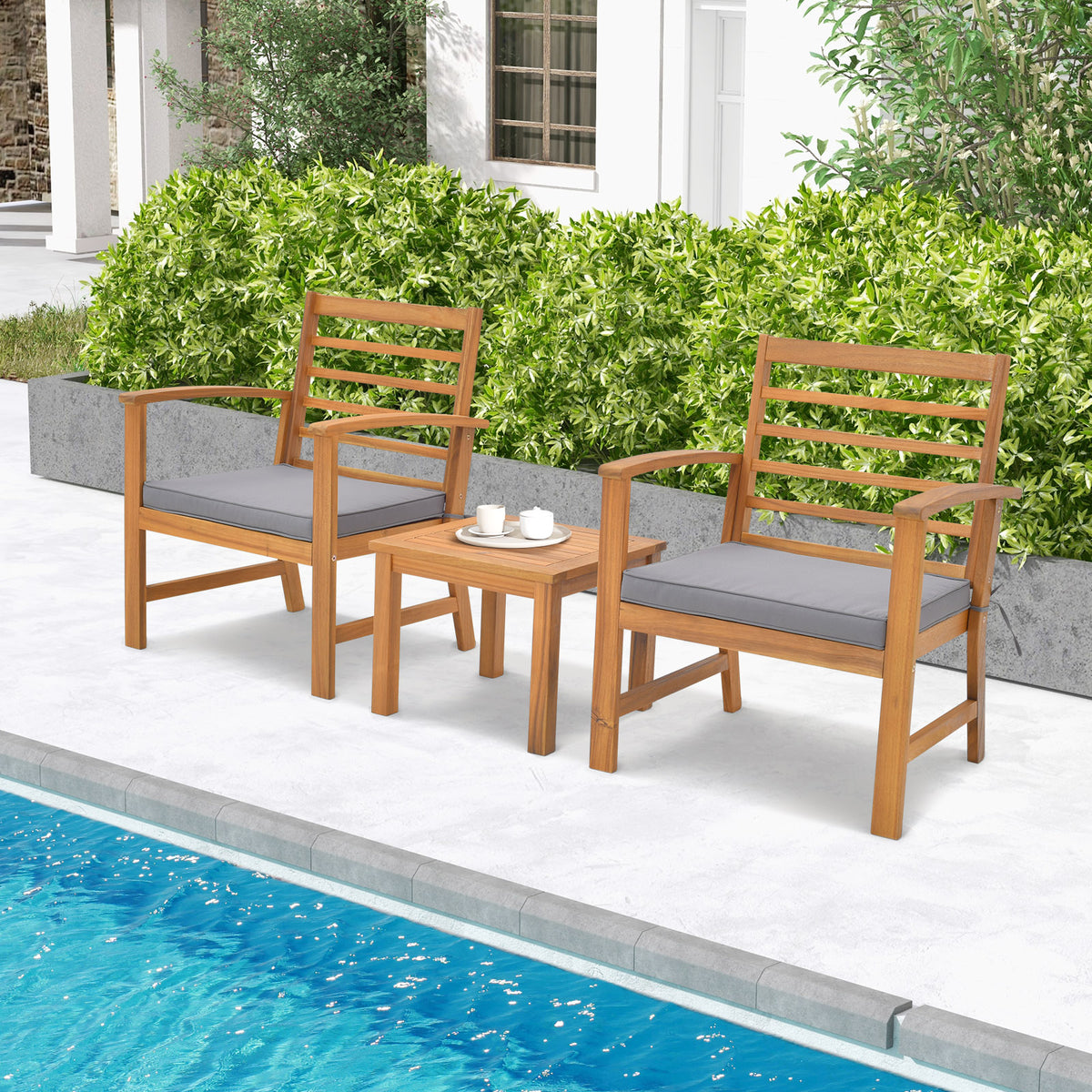 3-Piece Outdoor Furniture Set with Cushions - Gray