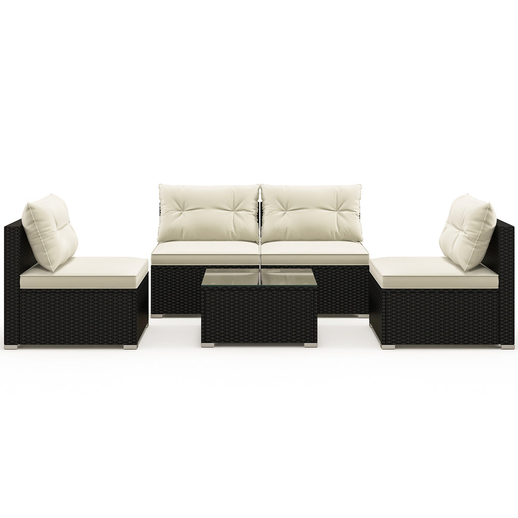 5-Piece Outdoor Patio Furniture Set with Cushions – Wooden Tabletop, Gray