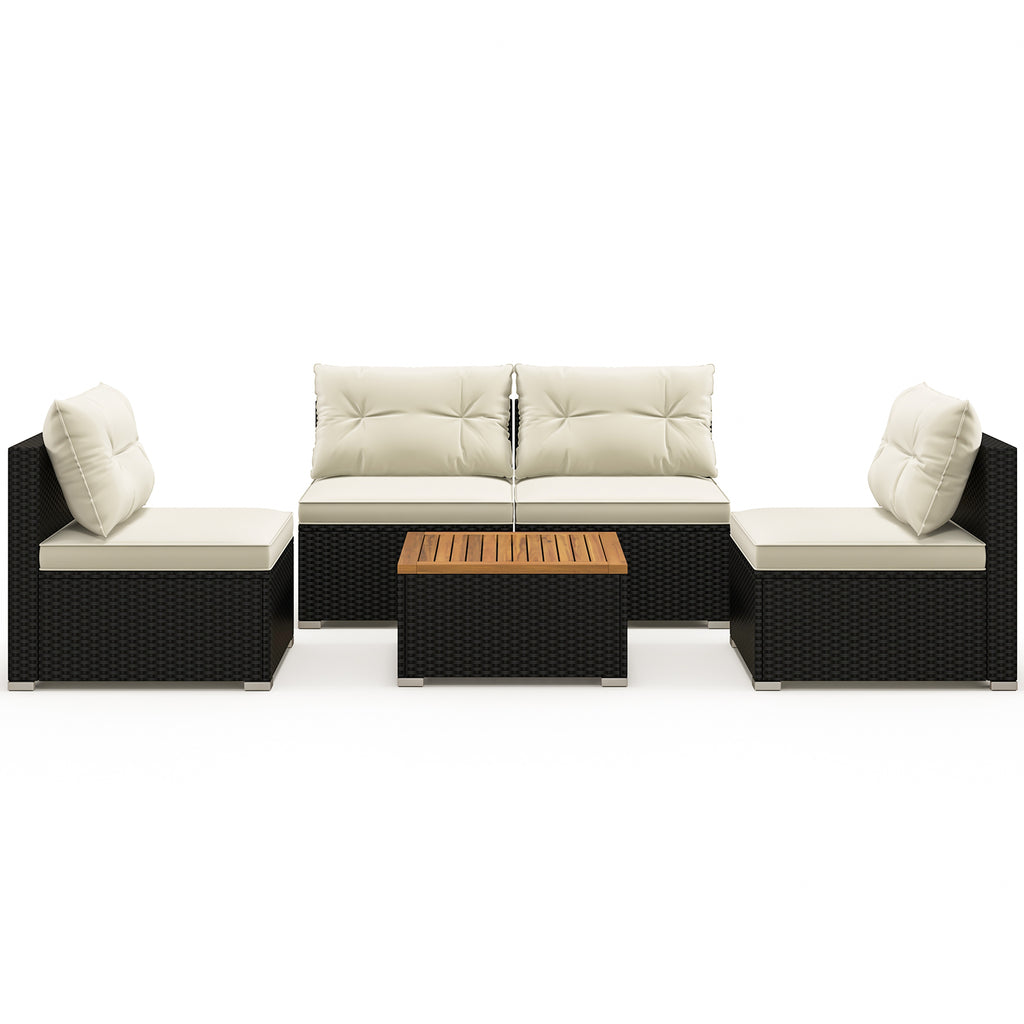 5-Piece Outdoor Patio Furniture Set with Cushions – Wooden Tabletop, Gray