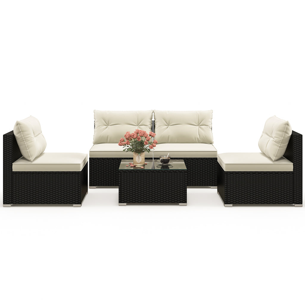5-Piece Outdoor Patio Furniture Set with Cushions - Glass Tabletop