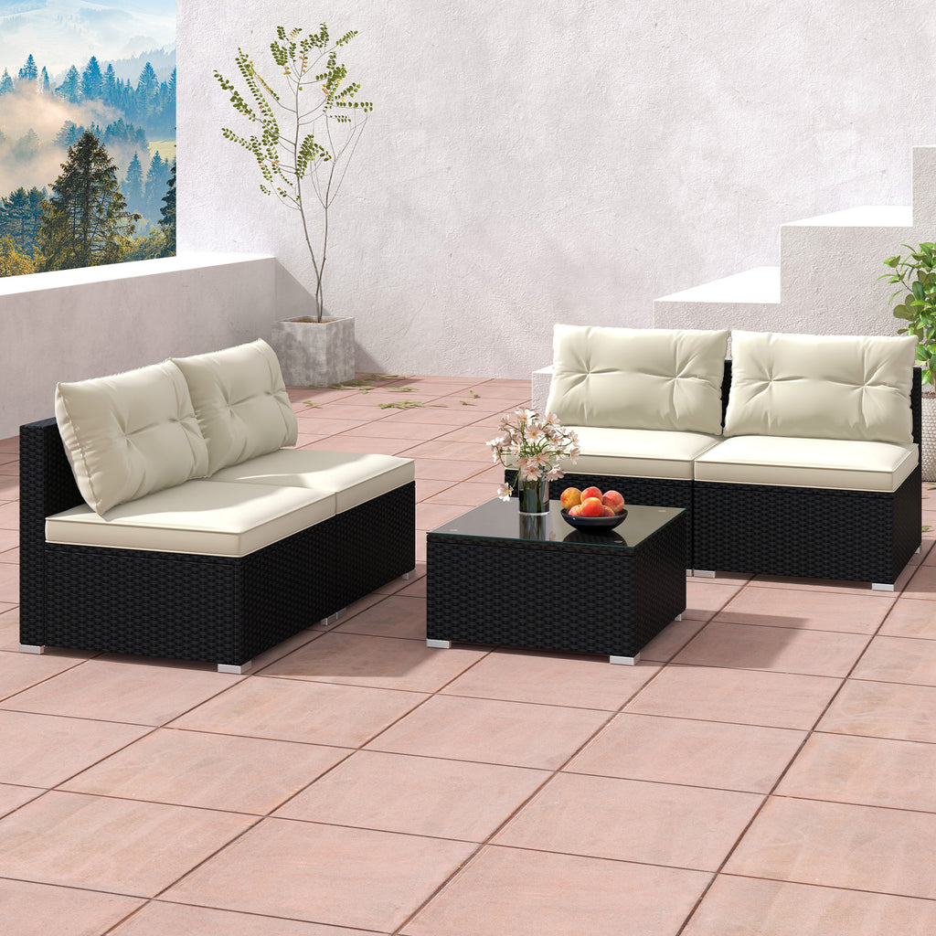 5-Piece Outdoor Patio Furniture Set with Cushions - Glass Tabletop