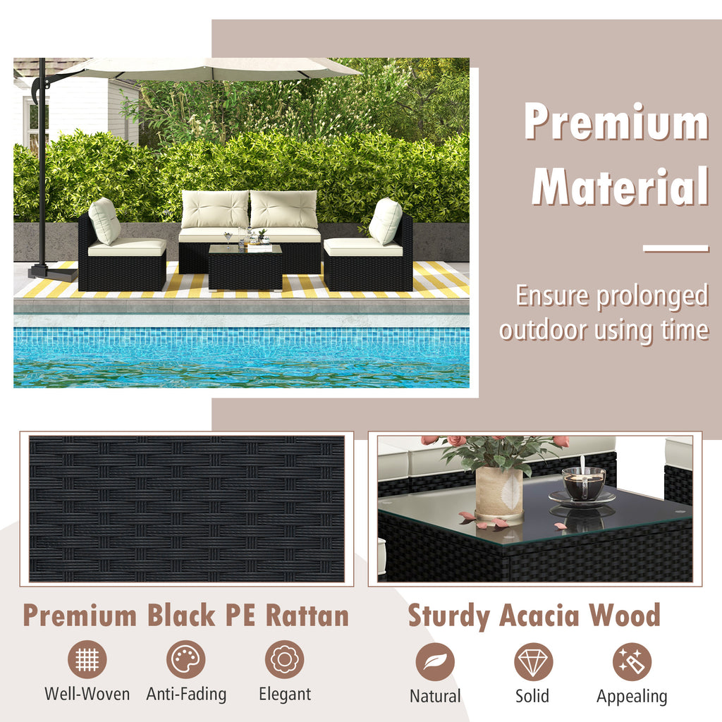 5-Piece Outdoor Patio Furniture Set with Cushions - Glass Tabletop