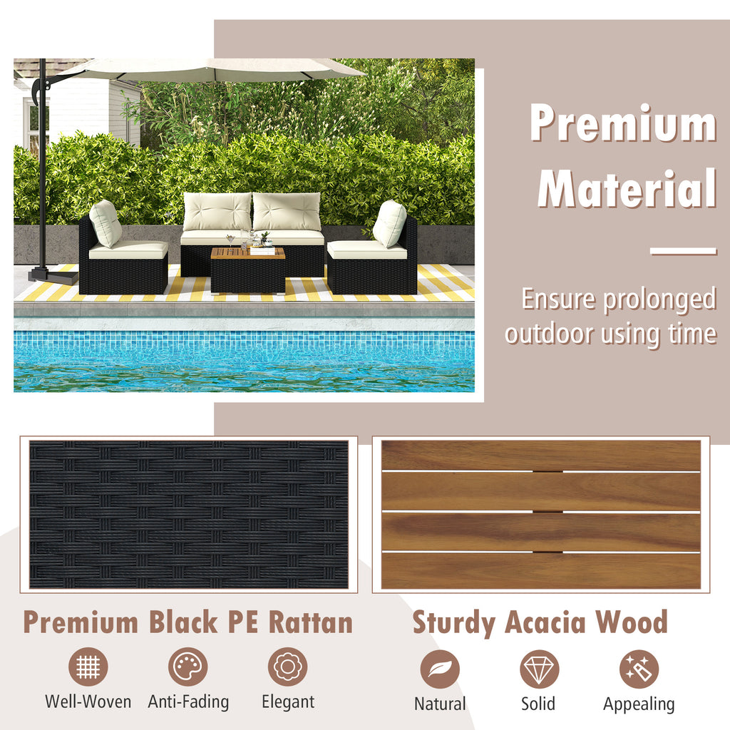 5-Piece Outdoor Furniture Set with Cushions – Wooden Tabletop, Off White