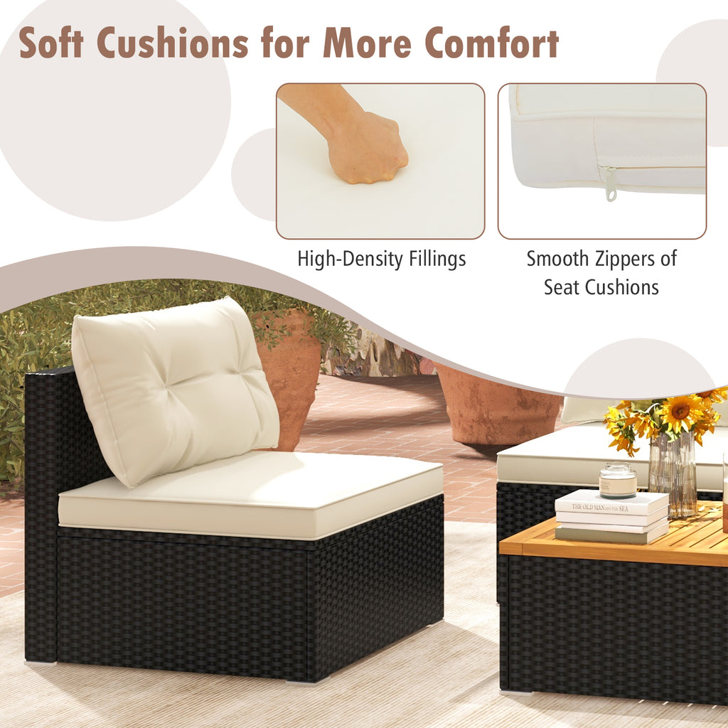 5-Piece Outdoor Furniture Set with Cushions – Wooden Tabletop, Off White