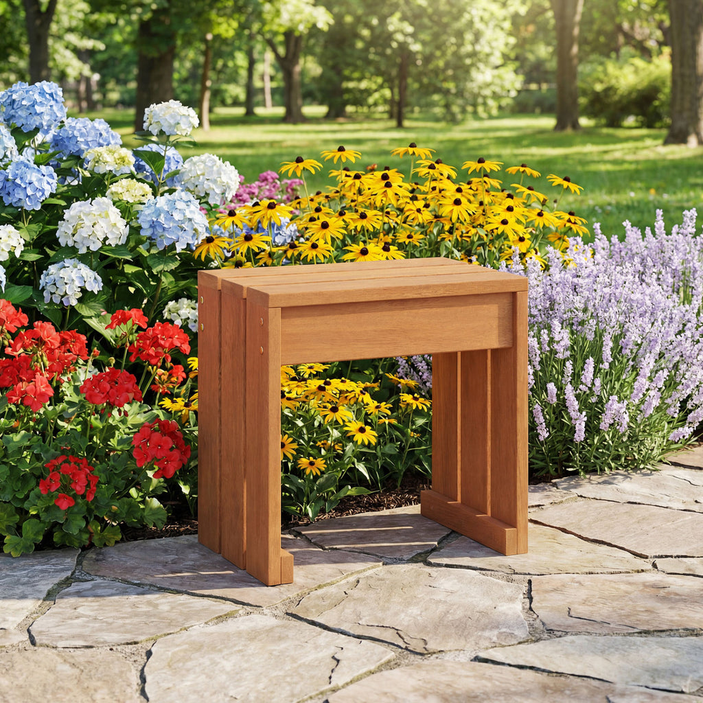 Outdoor Garden Bench Backless Wooden Patio Seating - 18 Inch