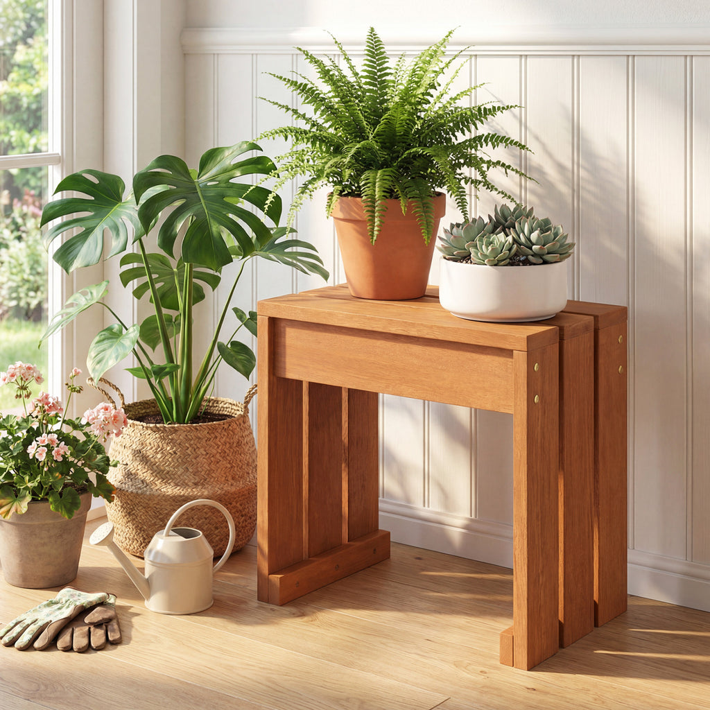 Outdoor Garden Bench Backless Wooden Patio Seating - 18 Inch