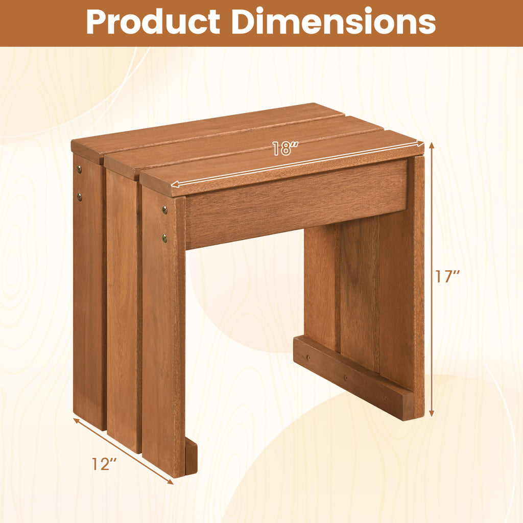 Outdoor Garden Bench Backless Wooden Patio Seating - 18 Inch