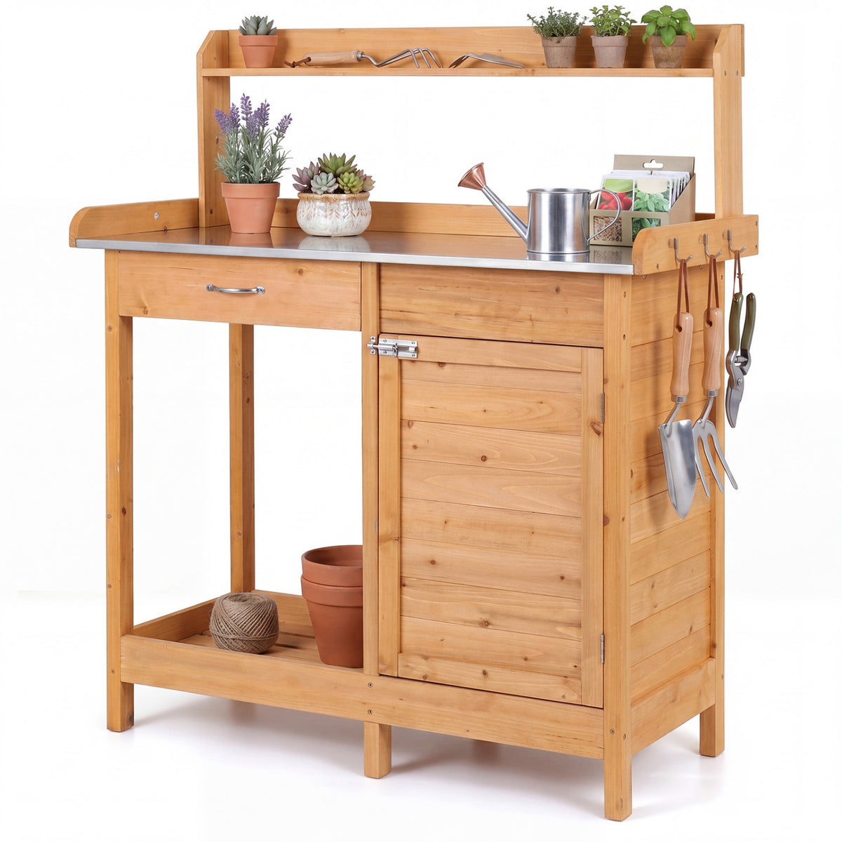 Wooden Potting Bench with Drawer & Lower Shelf