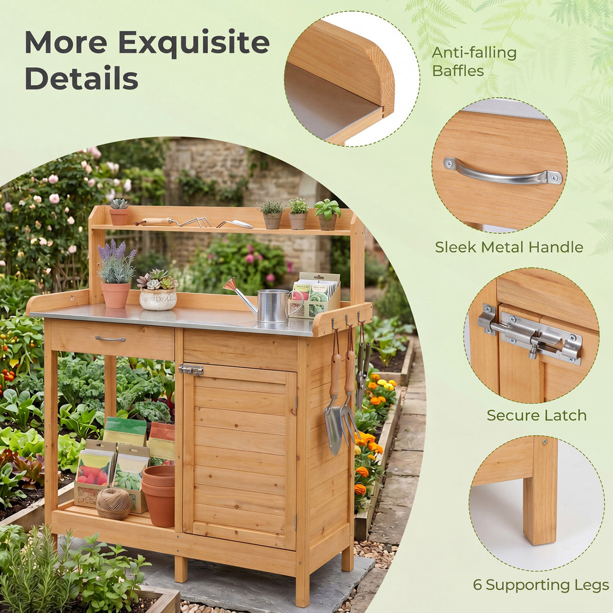 Wooden Potting Bench with Drawer & Lower Shelf
