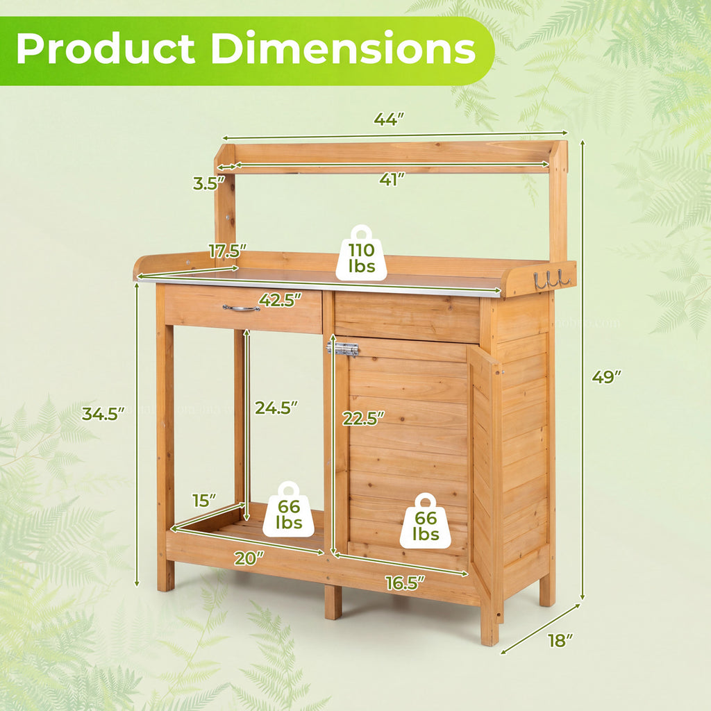 Wooden Potting Bench with Drawer & Lower Shelf