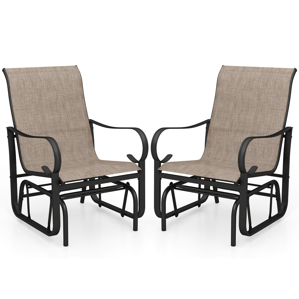 Set of 2 Outdoor Metal Glider Armchairs with Weather-resistant Fabric