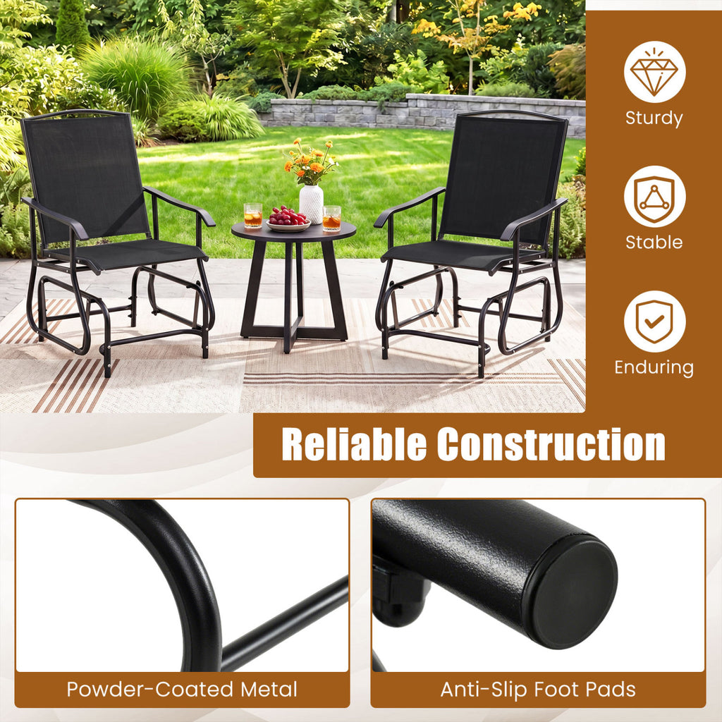 Outdoor Glider Chair with Metal Frame and Armrests