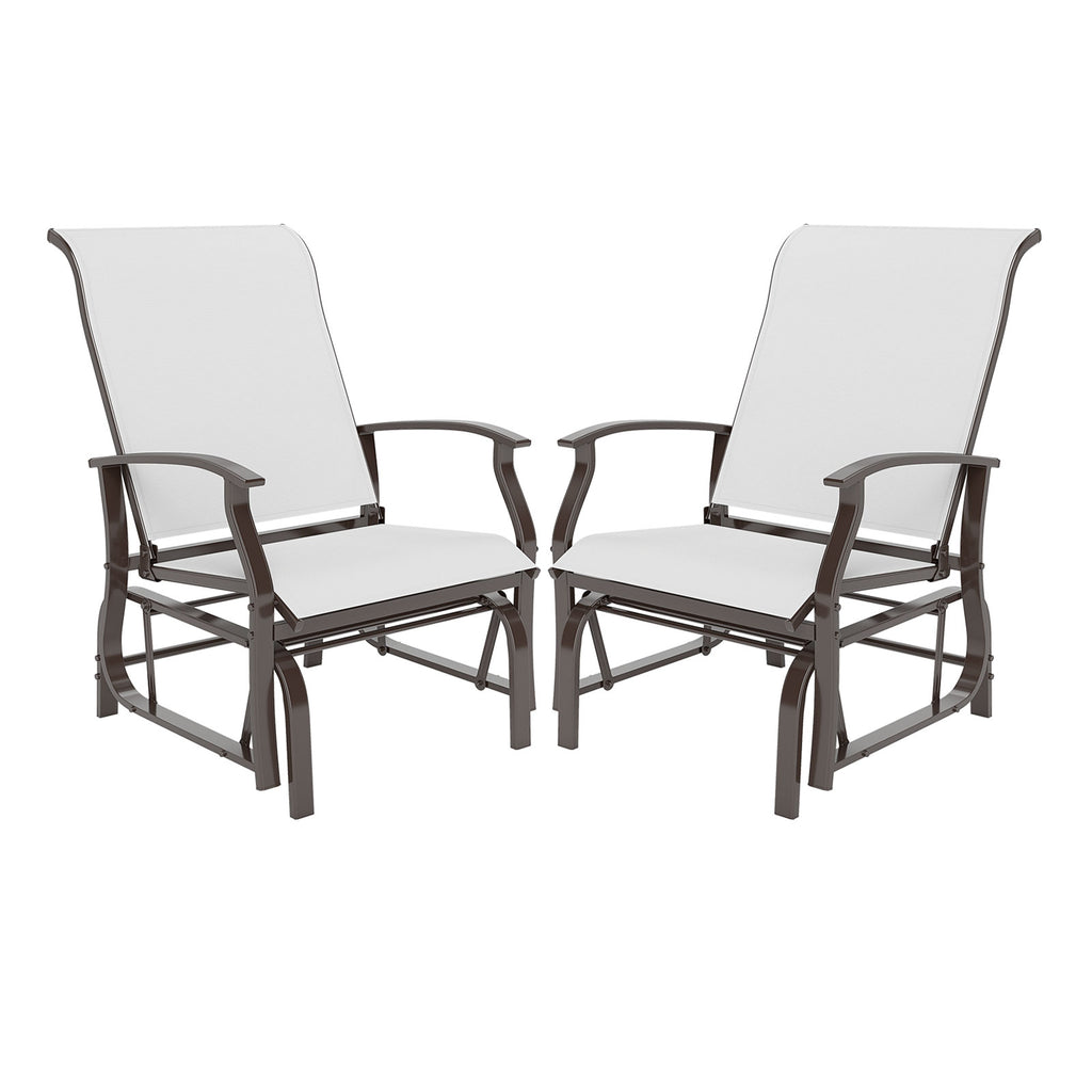 Patio Glider Chair Set of 2 with Curved Teak Armrests and Breathable