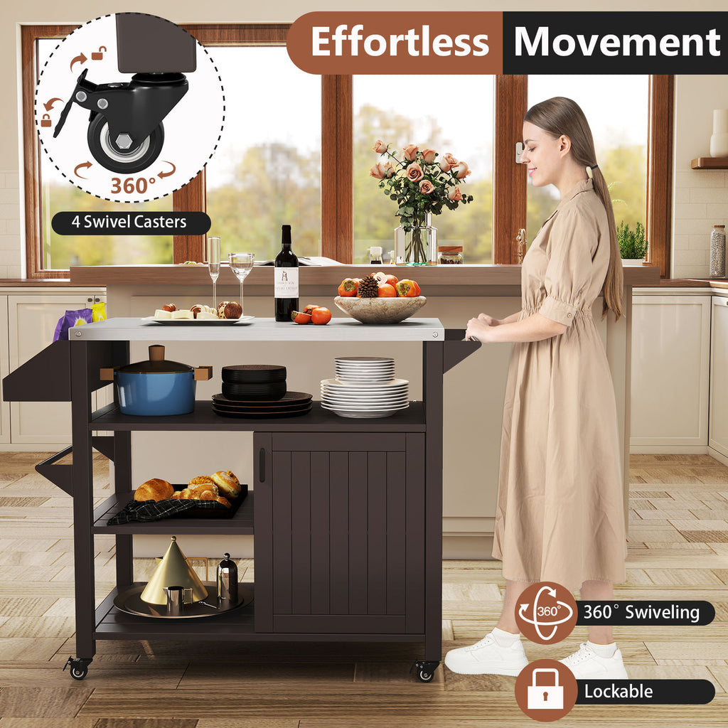 Outdoor Grill Cart with Storage Cabinet Shelves & Spice Rack - Brown