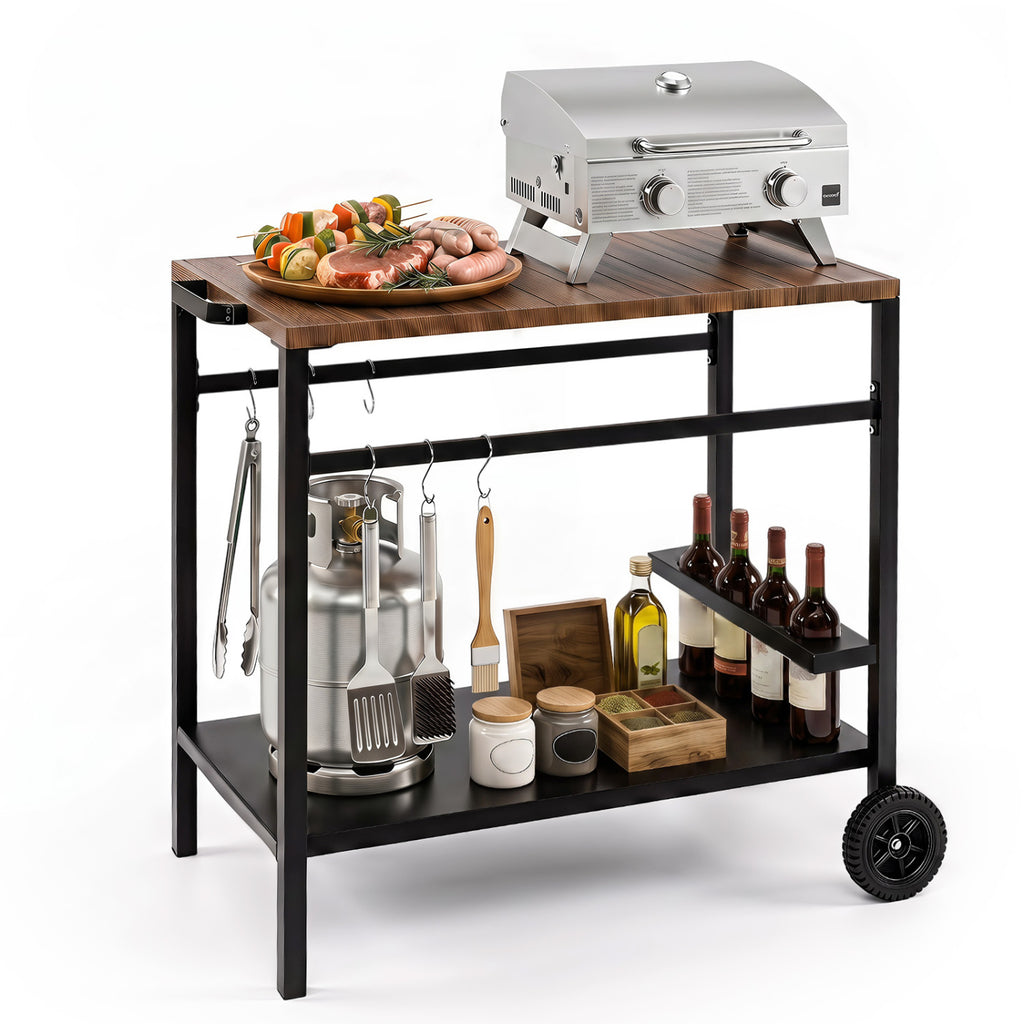 Outdoor Grill Cart with Storage and Spice Rack - Brown