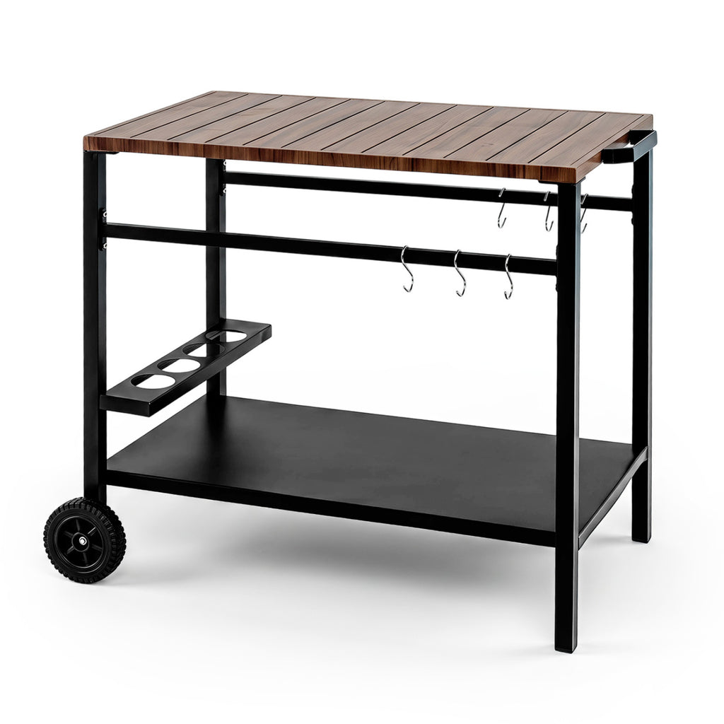 Outdoor Grill Cart with Storage and Spice Rack - Brown