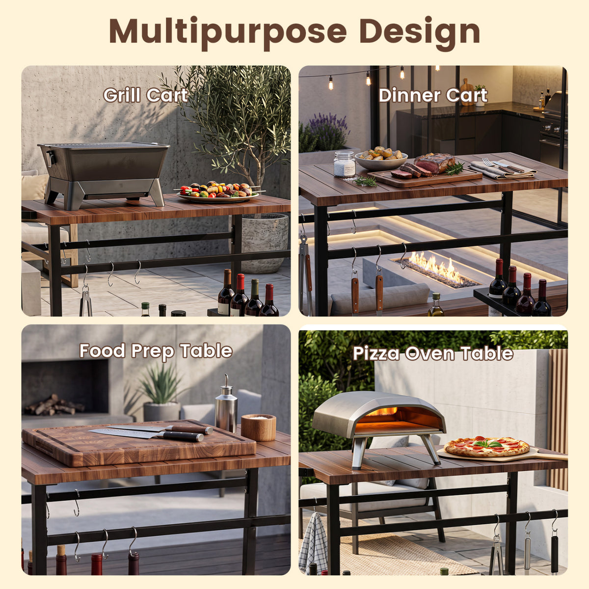 Outdoor Grill Cart with Storage and Spice Rack - Brown