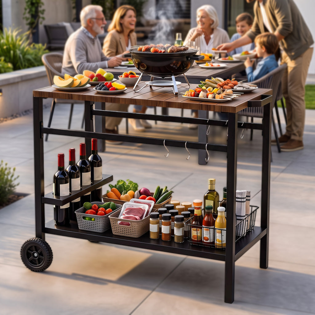 Outdoor Grill Cart with Storage and Spice Rack - Brown