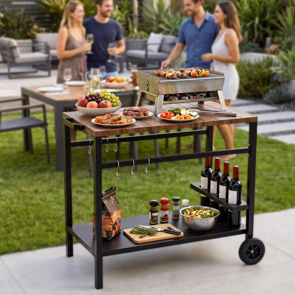 Outdoor Grill Cart with Storage and Spice Rack - Brown