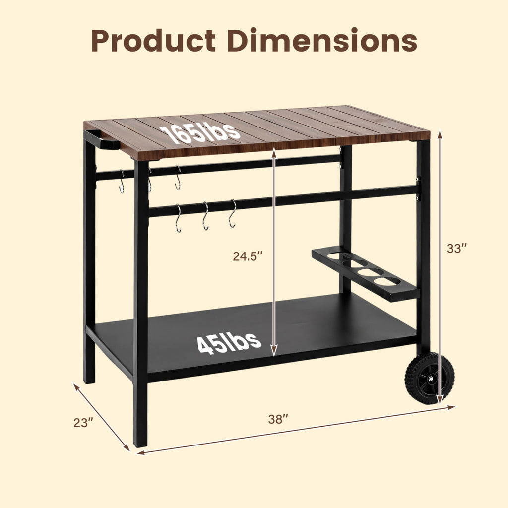 Outdoor Grill Cart with Storage and Spice Rack - Brown