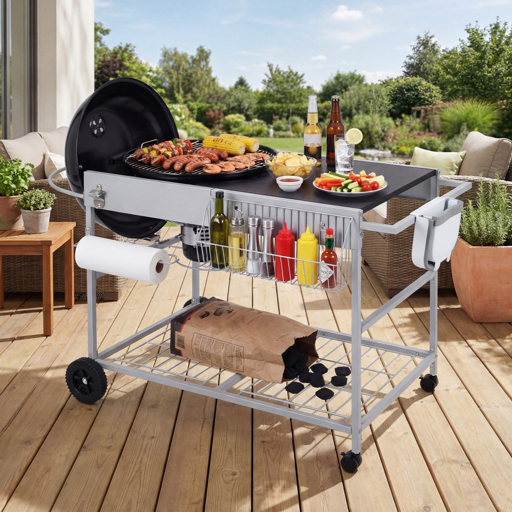 Grill Cart for 18-22 Inch Kettle Grills with Lid Holder - Black