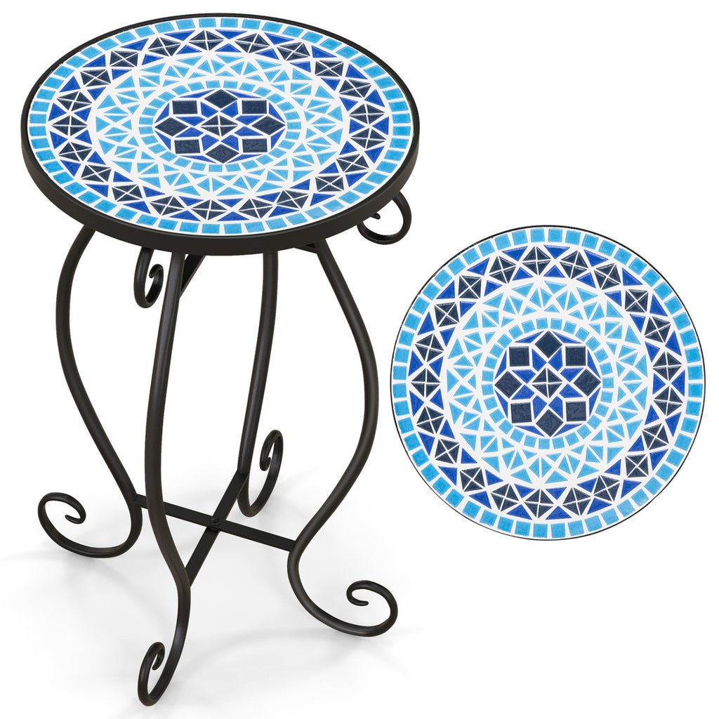 14 Inch Mosaic Glass Side Table - Blue