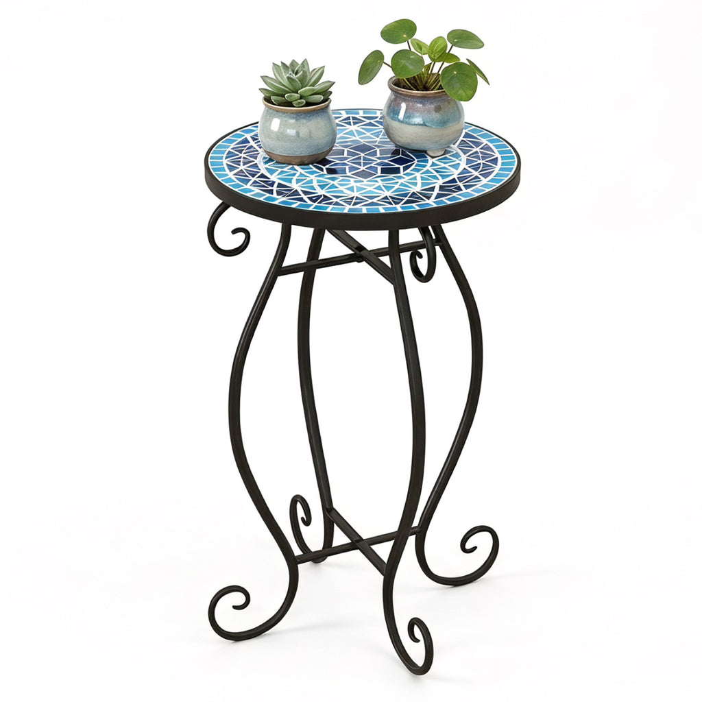 14 Inch Mosaic Glass Side Table - Blue