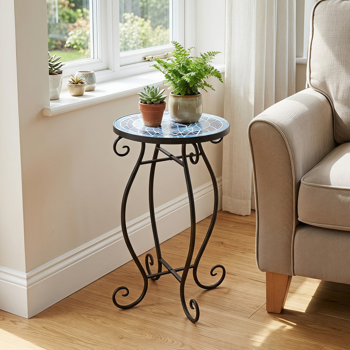 14 Inch Mosaic Glass Side Table - Blue