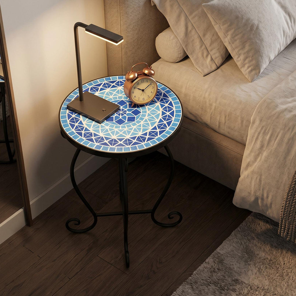 14 Inch Mosaic Glass Side Table - Blue